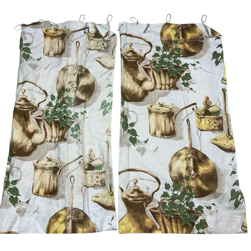 Vintage mid-century pots and plants curtain panel set of two 26 x 28